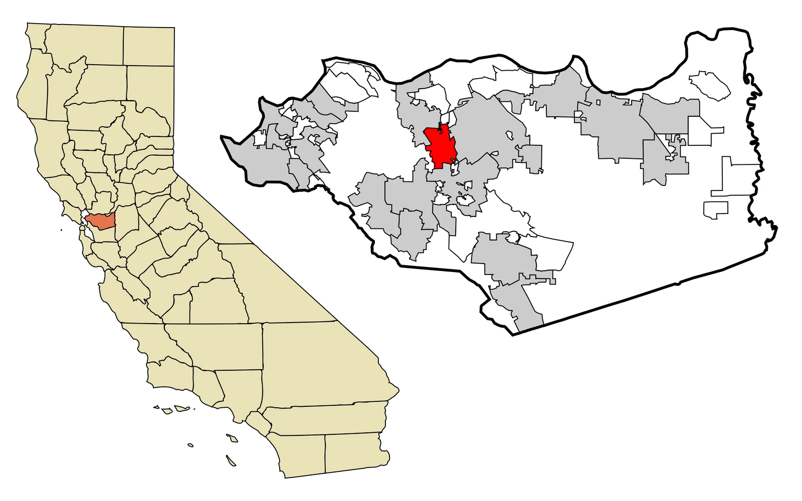 Map highlighting Pleasant Hill within Contra Costa County